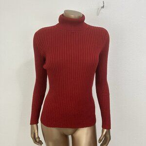 Vintage 90s Neiman Marcus 100% Silk Red Ribbed Long Sleeve Turtleneck Sweater S